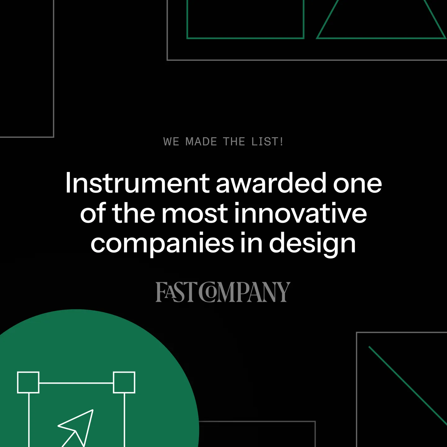 Graphic showing 'Instrument awarded one of the most innovative companies in design"