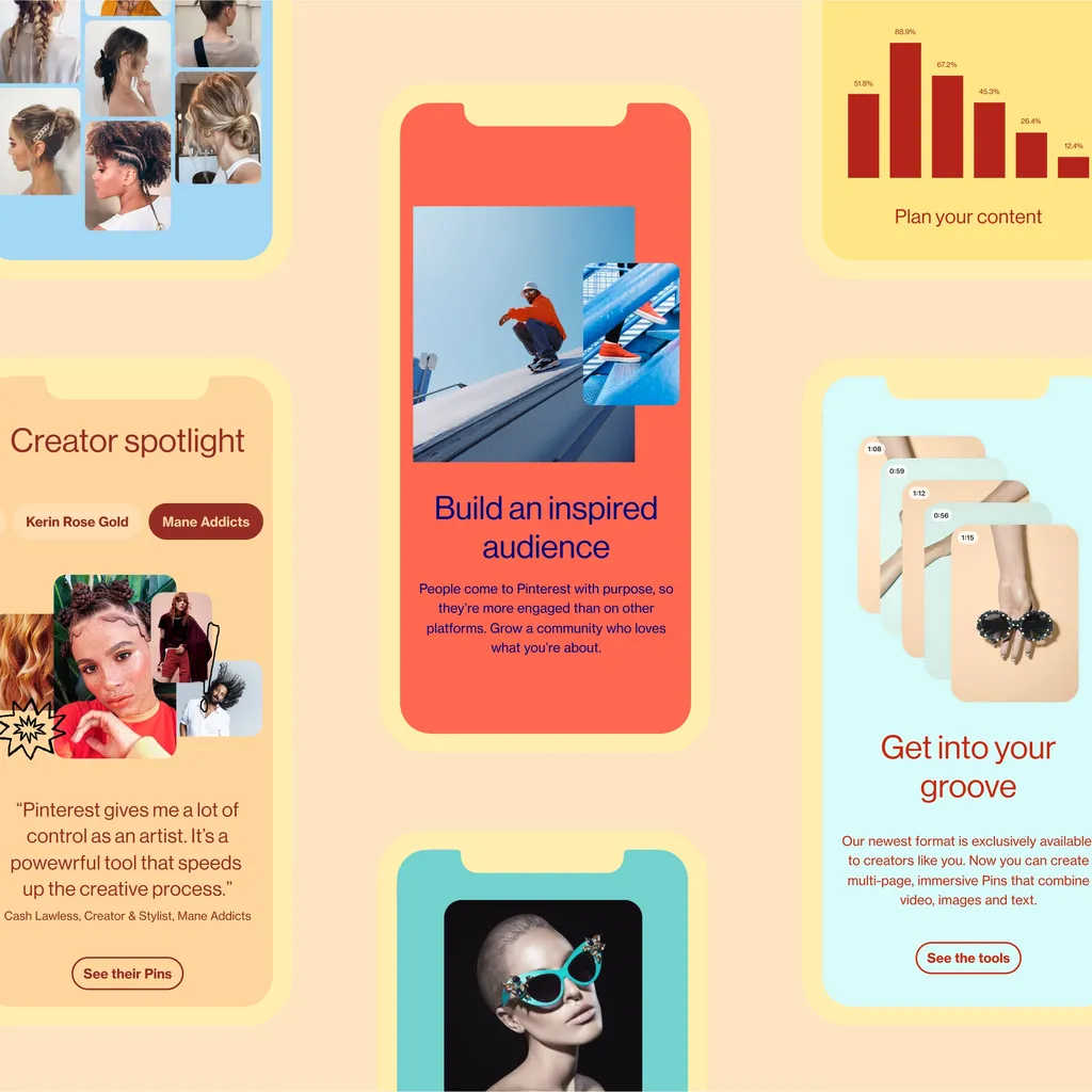 A gallery of mobile webpages we designed for Pinterest Business